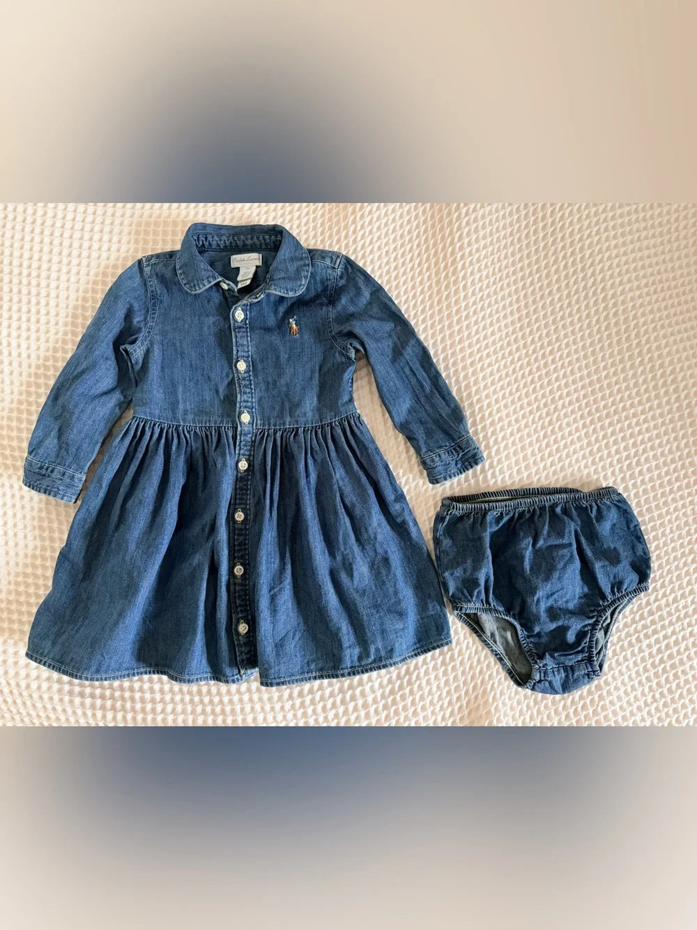 Ralph Lauren Blue Denim Button-Front Dress with Bloomers